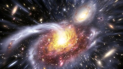 Wall Mural - image of galaxy formation in the early universe where gas and dust collapse into the first galaxies 