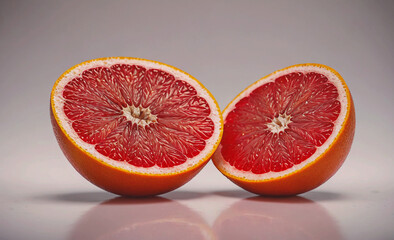 Poster - Two oranges are cut in half, one of which is red. The other half is white. Concept of freshness and health, as oranges are a nutritious fruit