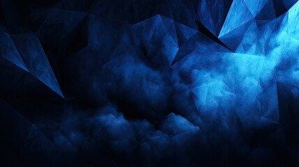 Poster - Abstract Azure Geometric Triangles in Dreamy Blue Fog  Modern Art.
