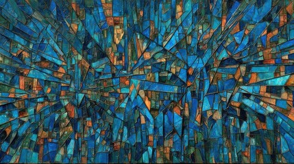 Poster - Azure Depths Abstract Ocean Mosaic of Teal and Amber Light.