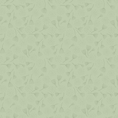 Wall Mural - Monochrome seamless ink line floral delicate pattern. Vector background