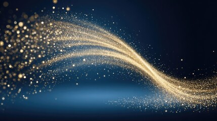Poster - Golden Sparkle Wave on Blue Elegant Glittering Abstract Flow.