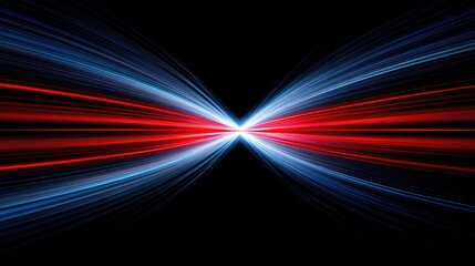 Poster - Red  Blue Light Trails Abstract Speed with Energy Burst on Black.