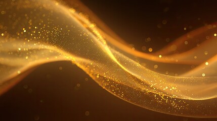 Poster - Golden Flow Abstract Glittering Light Wave on Dark Backdrop.