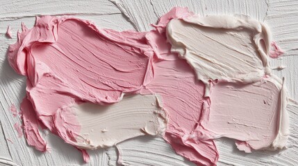 Poster - Pink  Cream Paint Swirls Textured Beauty on White Background.