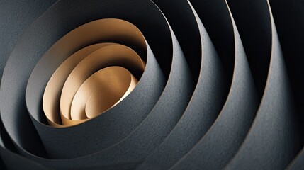 Poster - Golden Spiral Abstract Paper Sculpture in Black and Gold.