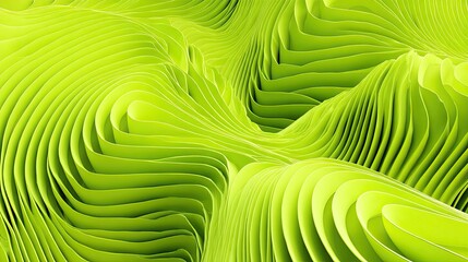 Poster - Lime Green Abstract Curves Fluid Waves  Layers with Modern Design.