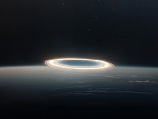 planets luminous ring with space view.