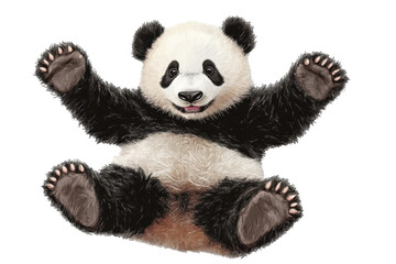 Poster - Cute cartoon panda character sitting happily with a playful expression, featuring a transparent background for versatile use in various designs and projects