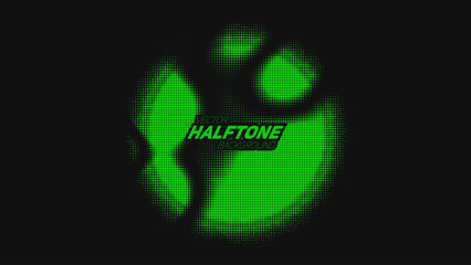 Poster - Abstract vector torn green halftone distorted sphere. Scrathed dotted texture element. Point glitch