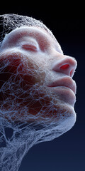 Fototapete - a woman's face is shown in a computer generated image. the face is made up of a lot of lines and dot