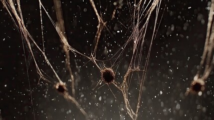 Intricate spiderweb details against a dark background.