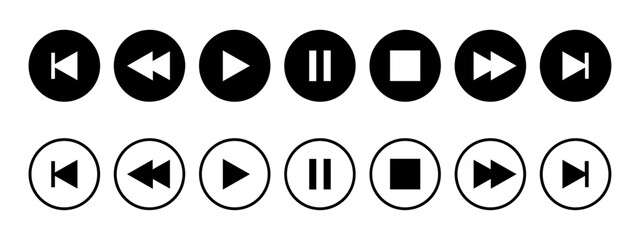 Media player button icons set Vector illustration. play and pause button music icon set.
