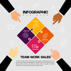 Poster - business infographic with team work hands as illustration suitable for presentation . vector template eps