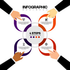 Poster - business infographic with team work hands as illustration suitable for presentation . vector template eps