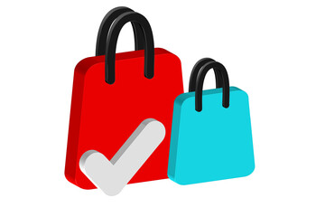 Aufkleber - Simple 3D icon of a pair of shopping bag icons with a check mark