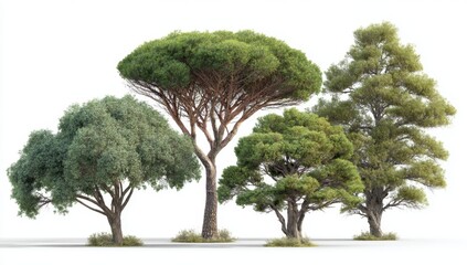Diverse trees composition against white backdrop