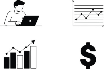 Poster - Business professional analyzing financial data represented by graphs and diagrams on laptop