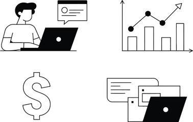 Poster - Business and financial icons showing progress with data analysis and dollar sign