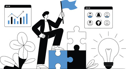 Poster - Business leader achieving goals and success in a collaborative environment with teamwork concepts