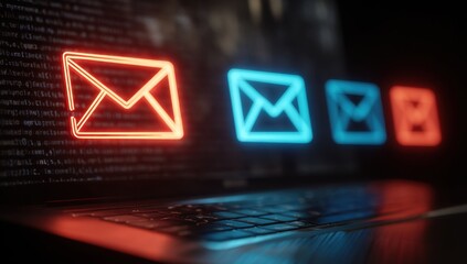 Email icons on a laptop screen