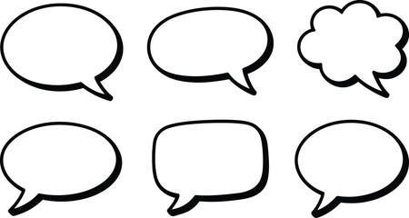 Poster - Collection of six blank speech bubbles in simple black and white illustration for communication