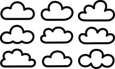 Poster - Simple vector outlined cloud icons in black color with different shapes for designs