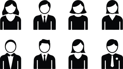 Poster - Vector illustration of simple black and white professional avatar icons depicting men and women