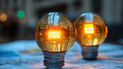Poster - Illuminating Ideas: A close-up shot of two illuminated light bulbs, suggesting creativity, innovation, and the spark of brilliant ideas in a visually captivating composition.