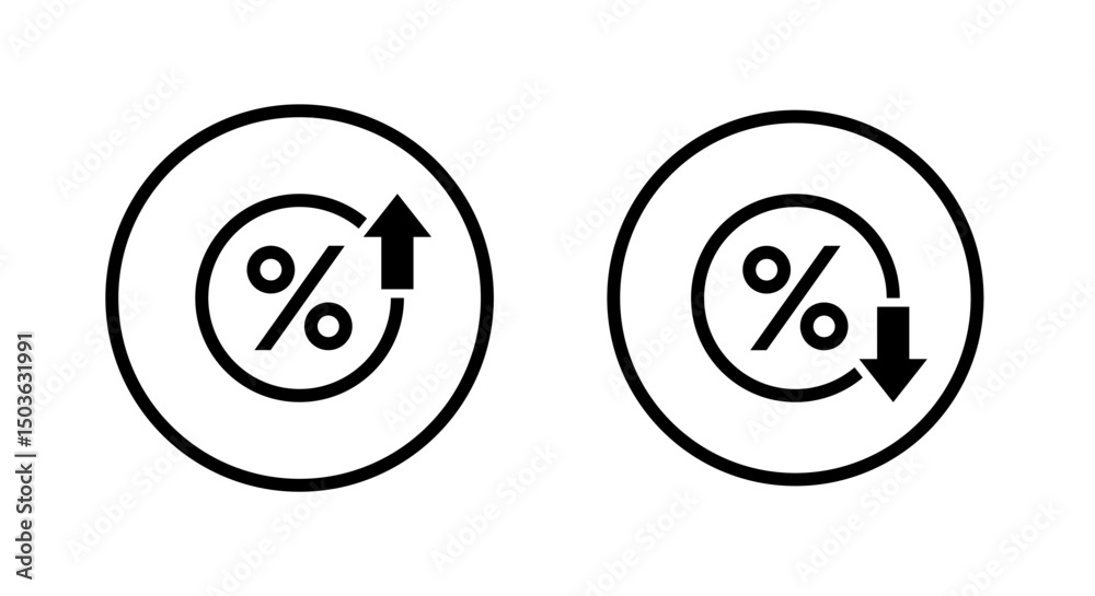 Percent up and down icon on circle line. Percentage upward and downward ...