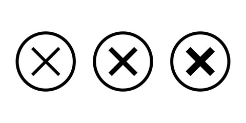Poster - Cross x icon set in on circle line. Wrong, error, close sign symbol