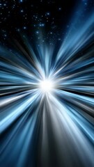 Poster - Abstract digital illustration featuring a bright light source emanating blue and silver rays against a starry dark space background