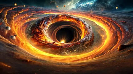 Wall Mural - Fiery Cosmic Vortex A Journey Through the Depths of a Burning Wormhole in Space