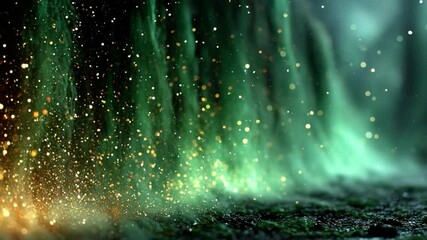 Leinwandbilder - Celestial Cascade: An ethereal dance of light and particles descends, forming a radiant waterfall of shimmering hues in an enchanting realm. Evoking a sense of wonder.