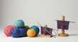 © Thunder - Colorful yarns compose knitting projects in studio lighting craft concept details hobby accessories