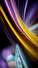 Poster - Abstract background showing purple, gold, and blue glossy curved lines with defocused light orbs on dark backdrop