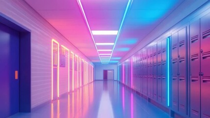 Aufkleber - Neon Corridor: A captivating futuristic scene unfolds in a neon-lit corridor, where vibrant pink and blue hues dance across the space. Highlighting the abstract and technological beauty within. 