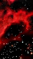 Poster - Abstract Cosmic Scene with Red Nebula and Sparkling Starfield on a Black Backdrop, creating an elegant effect of depth