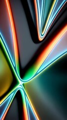 Poster - Abstract neon light streams, curved shapes in a symmetrical colorful arrangement, luminous lines forming an eye, futuristic design