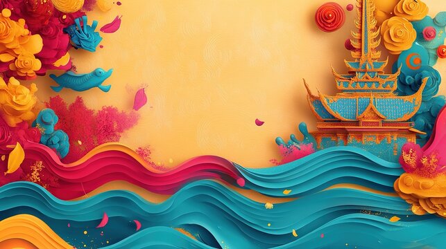 Background design for Songkran with mandala-style Thai