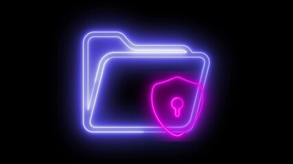 Poster - Neon animation of a Folder icon with a shield