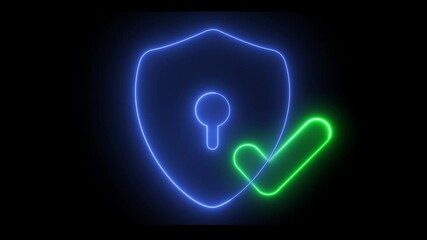 Poster - A glowing green and blue shield with a keyhole and a green check mark. The shield is a symbol of protection and security