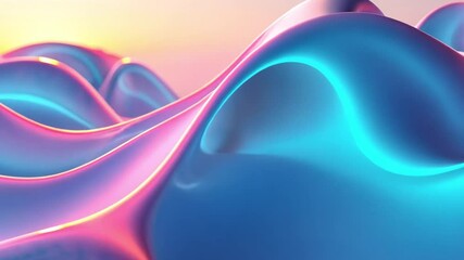 Poster - vibrant abstract landscape of smooth, flowing waves in blue and pink, creating serene and futuristic
