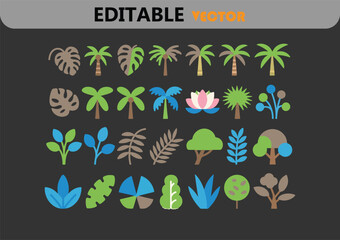 Poster - Collection of flat style tropical and nature icons