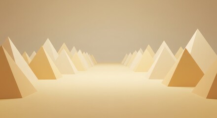 Aufkleber - Abstract Pyramid Landscape in Muted Yellow Tones, Geometric Minimalism