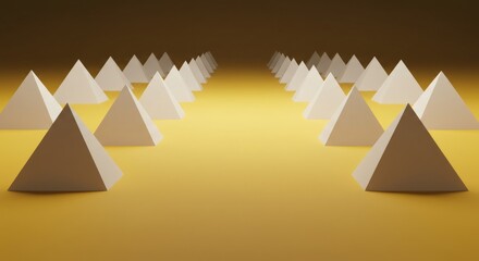 Poster - Golden Desert of White Pyramids: Abstract Geometric Composition