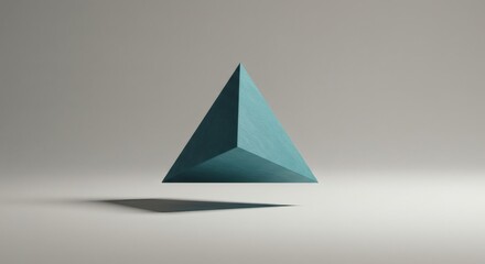 Aufkleber - Floating Teal Tetrahedron with Sharp Shadow on a Light Gray Background