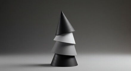 Aufkleber - Stacked Cones in Monochromatic Grayscale Abstract Art