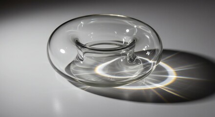 Poster - Clear Glass Donut Vase Casting Rainbow Light Shadow on White Surface