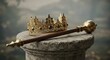 © meka - Elegant medieval crown and royal scepter resting on a stone pillar